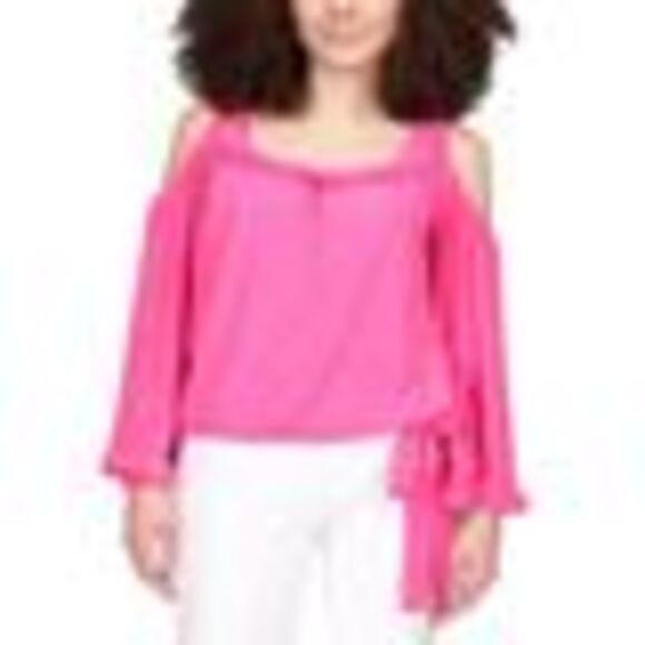 Michael Kors Cold-shoulder Tie-cuff Top In Cerise M - Picture 3 of 3